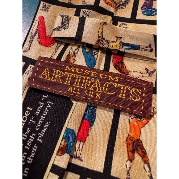 Vintage Museum Artifacts Tie ALL SILK with tag– 18th Century Colonial Alphabet ( - Picture 3 of 9